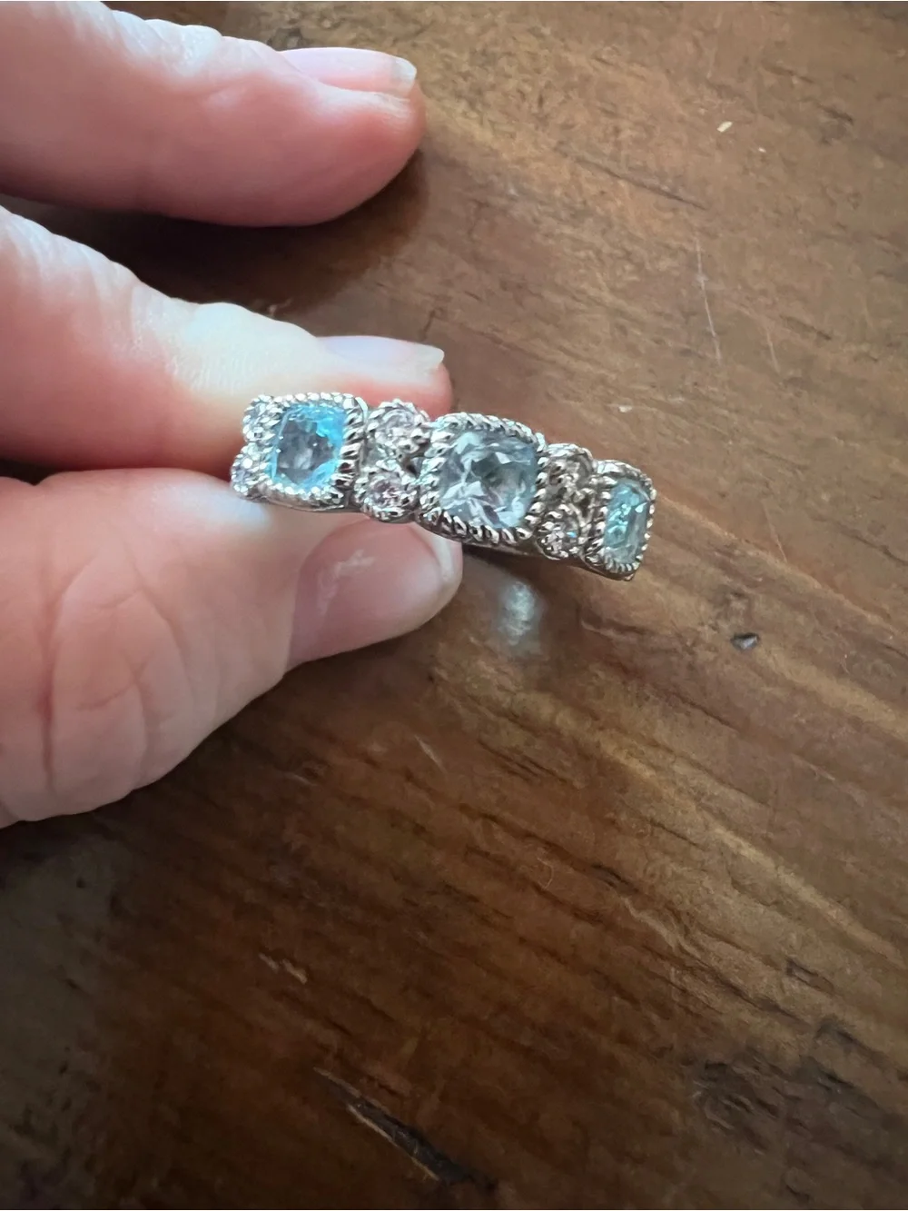 Judith Ripka Sterling Silver Aquamarine Multi-Stone Ring Size 10